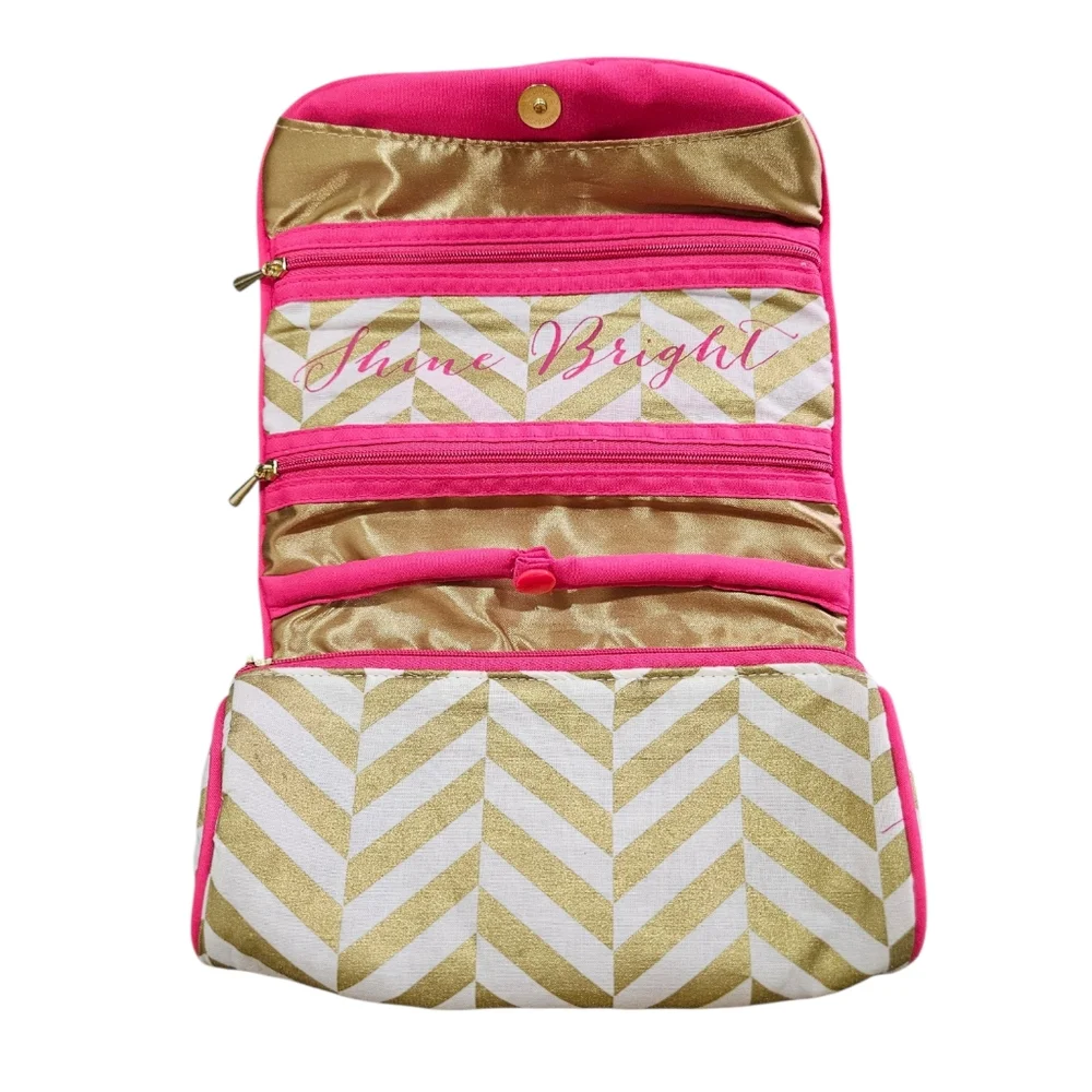 JEWELRY ROLL travel case organizer holder VGUC gold pink Shine Bright